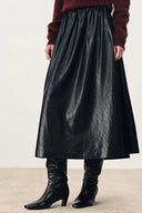 Emma Pleated Waist Leather Skirt in Faux Leather