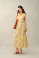 Calista Handpainted Floral Sleeveless Dress in Chiffon Pleates