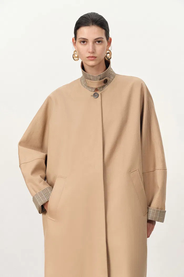 Yvette Single Breasted Double Pocket Trench Coat in Cotton