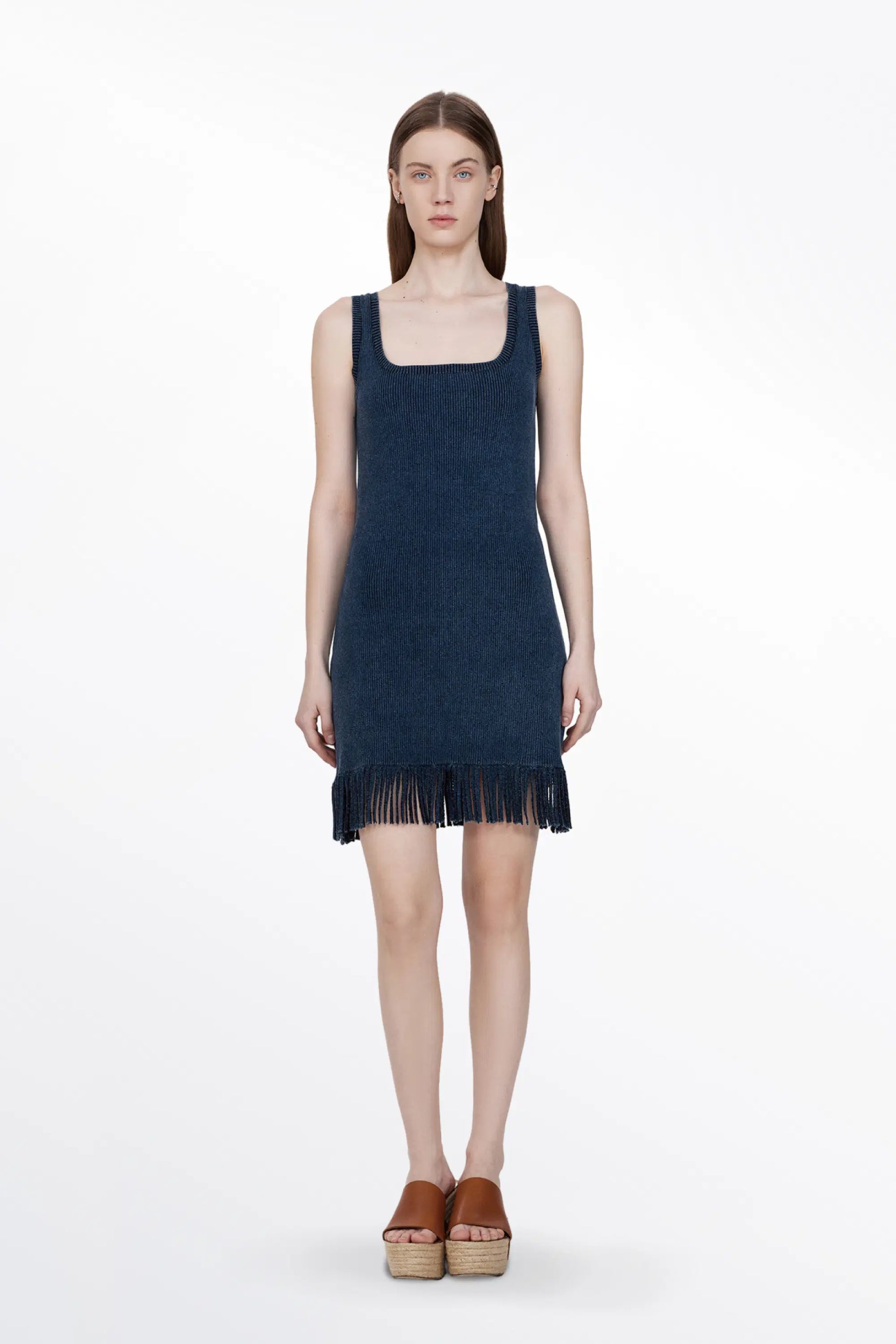 Victoria Fringed Hem Dress Cotton Blend Knit