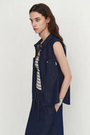 Top ligero sin mangas Giulia y falda midi en mezclilla de lino y algodón