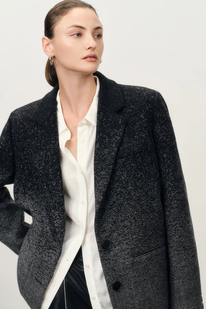 Aurora Gradient Herringbone Long Blazer in Merino Wool