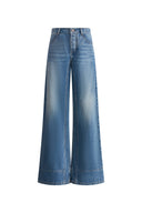 Glaire Button Fly Straight Wide Leg Jeans in Lyocell Denim
