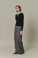 Henley Layered Long Sleeve Top in Tencel-Wool Knit