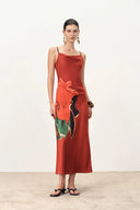 Nellie Hand Painted Printed Slip Dress in Silk Satin XS