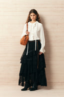 Charlotte Shimmer Ruched Ruffle Blouse