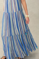 Mila Watercolor Stripe Maxi Dress in Crinkled Georgette