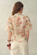 Floris Floraler Spitzen-Top aus Seiden-Leinen-Mischung