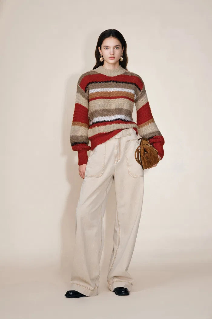 Christmas Uneven Stripes Sweater in Merino Wool Knit