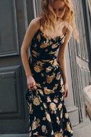 Vivian Flora Strap Dress in 22MM Mulberry Silk