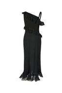 Vestido asimétrico con volantes Calla en georgette de seda