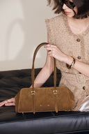 Monti East West Shoulder Bag in Suede Calfskin