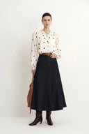Kari Ruffle Neckline  Polka Dot Blouse in Silk Satin