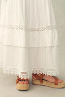 Iris Mix Embroidery Lace Patchwork Maxi Skirt in Cotton Jacquard