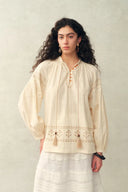 Bailey Smocked Embroidered Shirt in Crepe Cotton