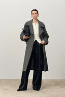 Delia Herringbone Trench Style Coat in Lightweight Merino Wool