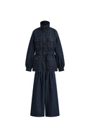 Solene Utility Style Fitted Denim Jacket and Long Skort Set in Hemp-Blend Denim