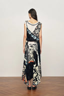 Calista Scarf Panel Draped Sleeveless Dress in Viscose