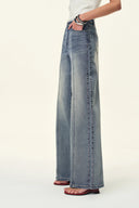 Calli Studded Wide Leg Jeans in Cotton Denim