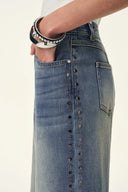 Calli Studded Wide Leg Jeans in Cotton Denim