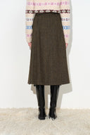 Camber Pleated Herringbone Midi Skirt in Wool Blend