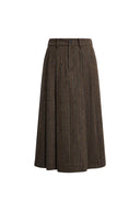 Camber Pleated Herringbone Midi Skirt in Wool Blend