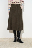 Camber Pleated Herringbone Midi Skirt in Wool Blend