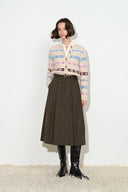 Camber Pleated Herringbone Midi Skirt in Wool Blend