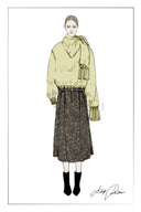 Camber Pleated Herringbone Midi Skirt in Wool Blend