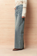 Cameron Vintage Textured Wide Leg Jeans in Flocked Denim