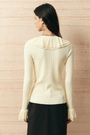 Camille Hand Crochet Ruffle Trim Knit Top