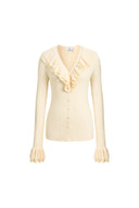 Camille Hand Crochet Ruffle Trim Knit Top