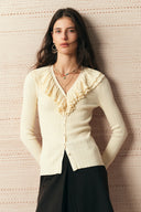 Camille Hand Crochet Ruffle Trim Knit Top