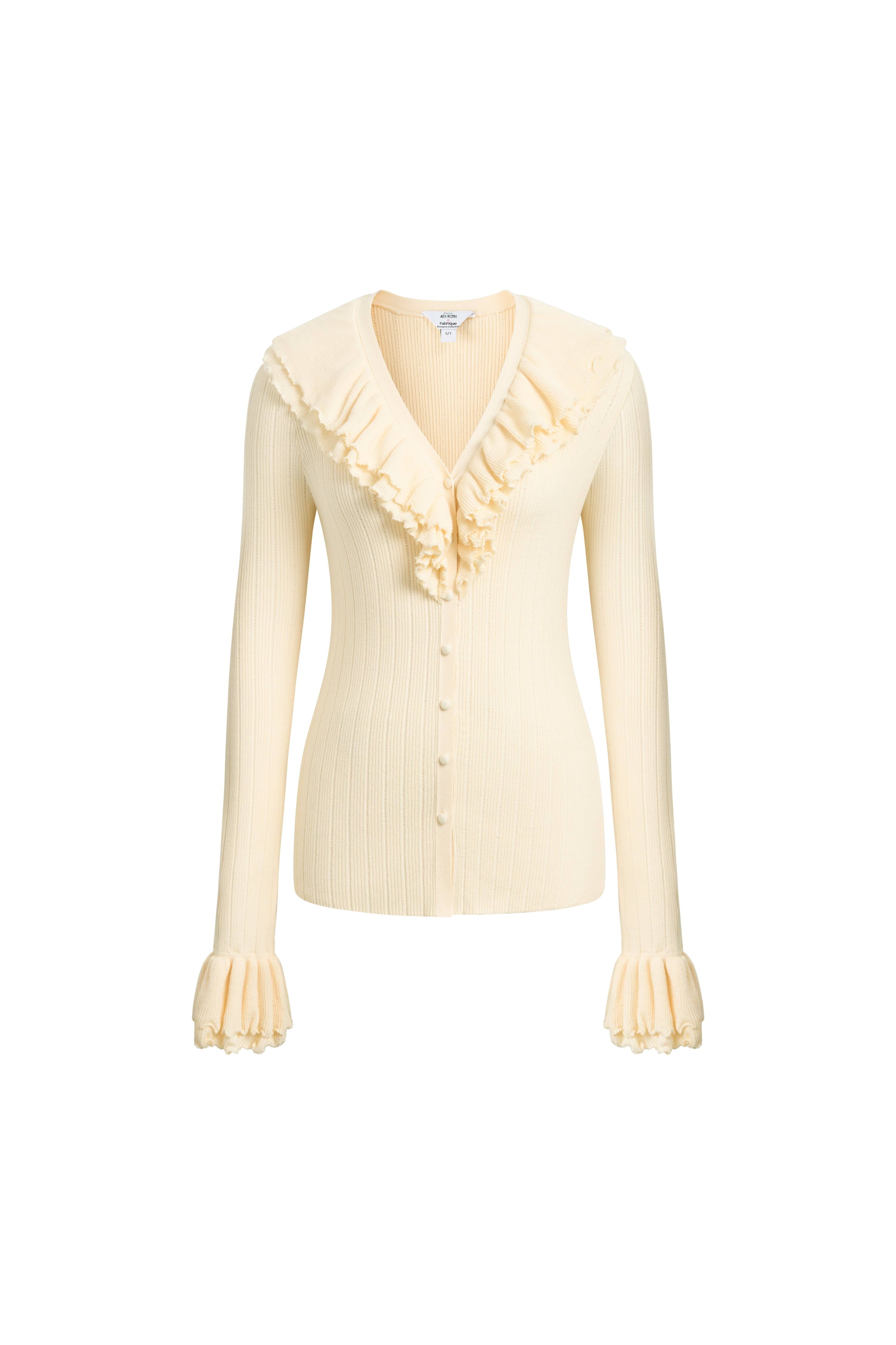 Camille Hand Crochet Ruffle Trim Knit Top – fbrq.com