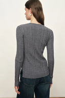 Cara Side Slit Long Sleeve Fitted Top in Wool Knit