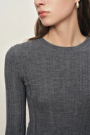 Cara Side Slit Long Sleeve Fitted Top in Wool Knit