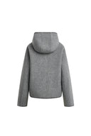 Kort vest met capuchon en borduursel van wolmix Carina