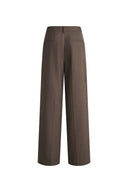 Mocha wool blend straight leg pants with front pockets and knee seam detailing