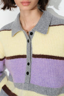 Catherine Contrast Stripe Polo Neck Sweater in Wool Blend