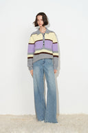 Catherine Contrast Stripe Polo Neck Sweater in Wool Blend