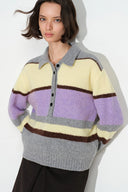 Catherine Contrast Stripe Polo Neck Sweater in Wool Blend
