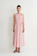 Alice Pink Hand Flora Sleeveless Dress in Acetate-Linen Blend