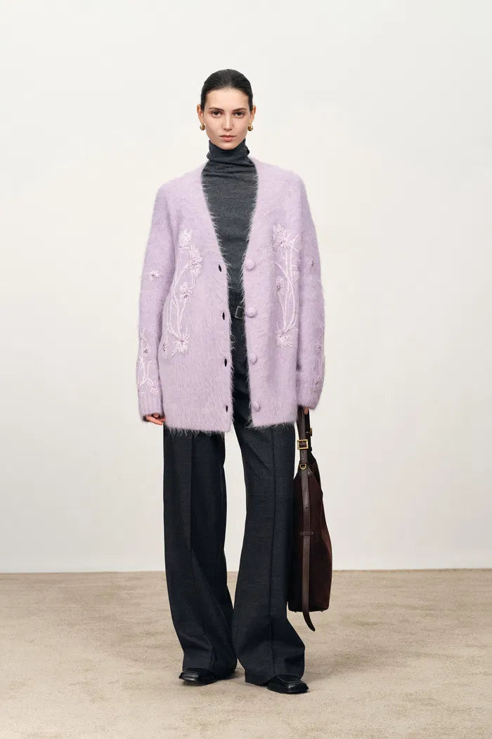 Violet Hand Work Cereus Flora Cardigan in Alpaca Blend Knit