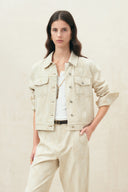 Elowen Cropped Argyle Jacquard Jacket in Cotton Denim