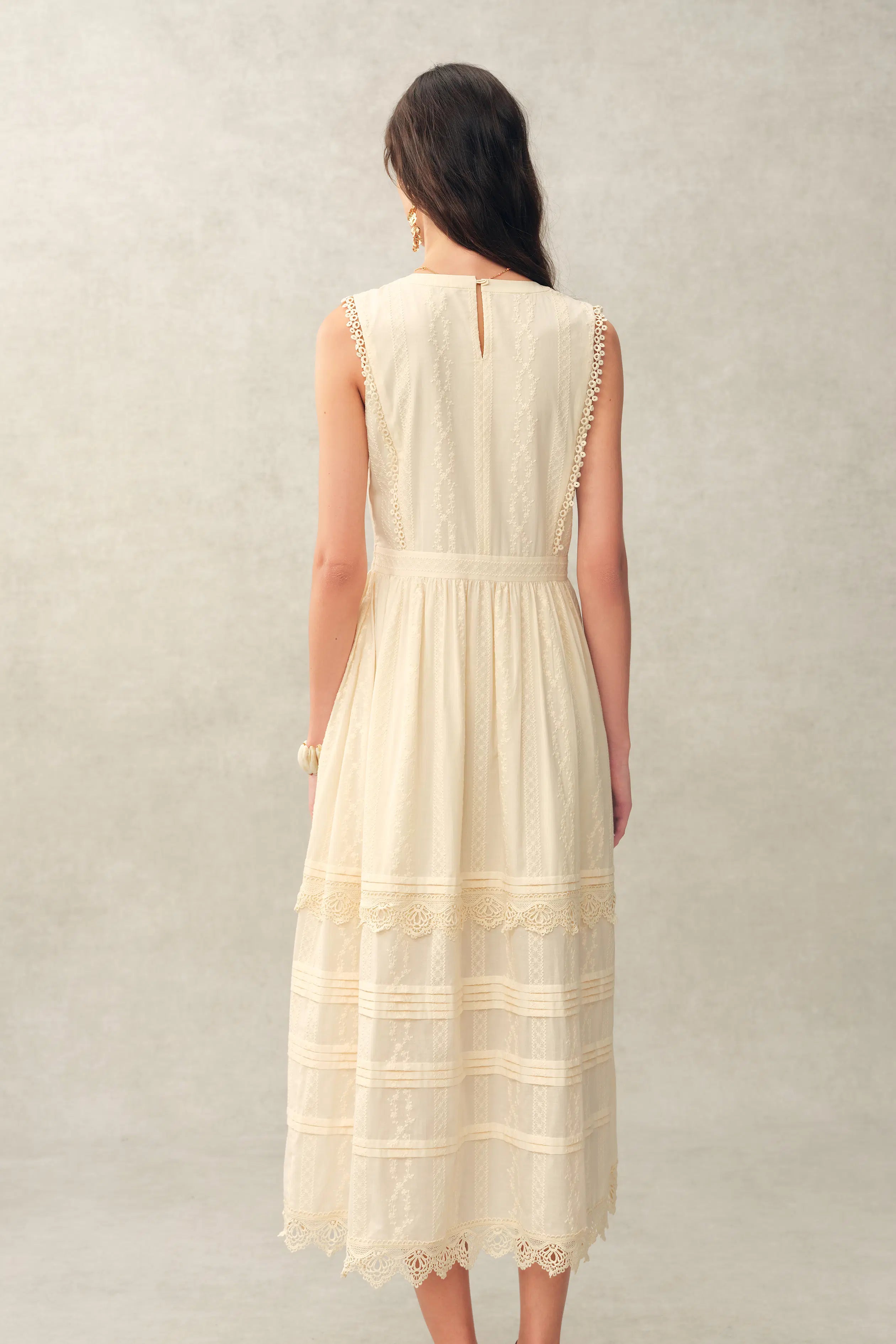 Luna Eyelet Lace Embroidered Sleeveless Dress in Cotton Jacquard XS