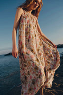 Alice Halter Neck Flora Maxi Dress in Pleated Silk Blend