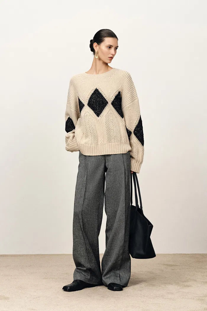 Cassy Argyle Sweatshirt in  Coarse Spun Merino Wool