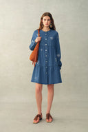 Betsy Embroidered Dress in Thin Denim