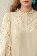 Nina's Openwork Embroidery Blouse in Cotton Jacquard
