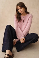 Cersei Hand Work Henley Cable Pattern Sweater in Merino Wool